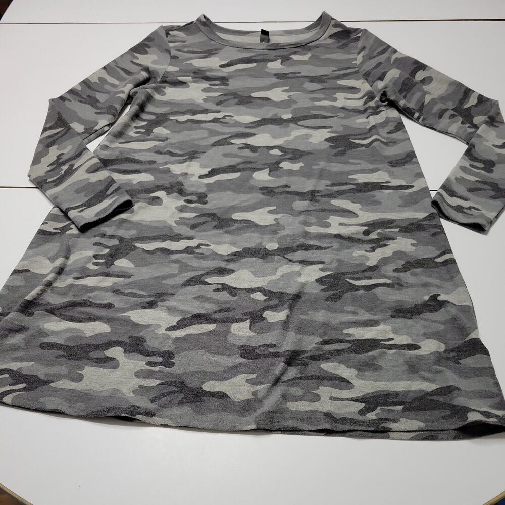 ALYA Shirt Dress Women Medium Grey Long Sleeve USA Made Camo Comfort Stretch Top
